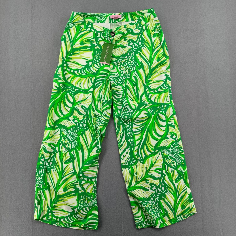 Lilly Pulitzer Lela Crop Pant Toucan Green Coco Loca Tropical Print Size 4 NEW